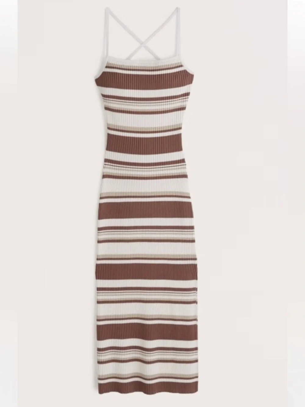 NWT A&F Sleeveless Brown & Cream Striped Rib Knit Maxi Dress